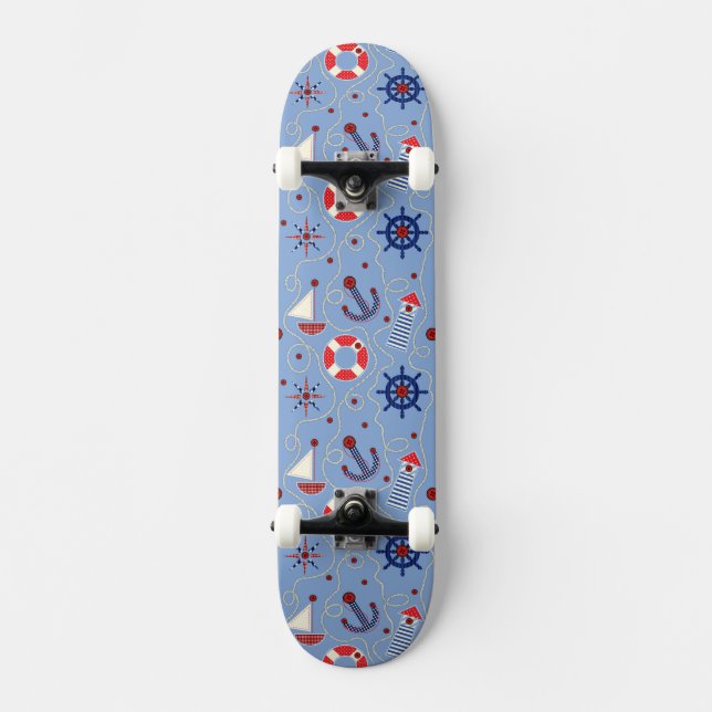 Patchwork Nautical Design Skateboard (Front)