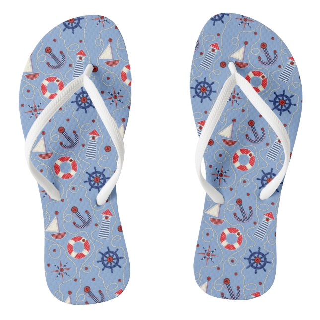Patchwork Nautical Design Thongs (Footbed)