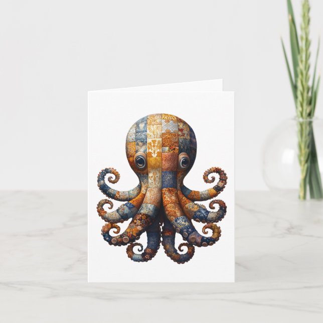 Patchwork Octopus Greetings Card (Front)