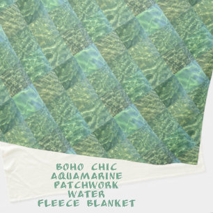 Patchwork of Aquamarine Blue Water Boho Chic Fleece Blanket