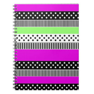 Patchwork of black and white and neon stripes  notebook