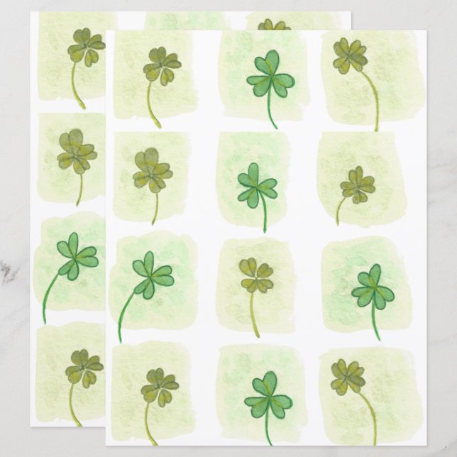 Patchwork of Shamrocks and Clover Scrapbook Paper (Front/Back)
