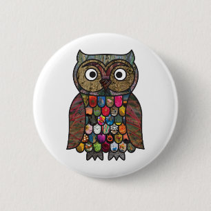 Patchwork Owl 6 Cm Round Badge