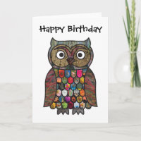Patchwork Owl Birthday Card
