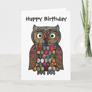 Patchwork Owl Birthday Card