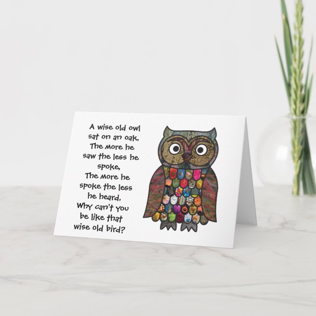 Patchwork Owl Card with Quote / Poem (Front)