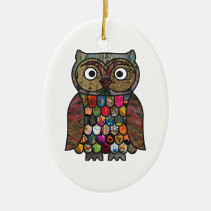 Patchwork Owl Ceramic Tree Decoration