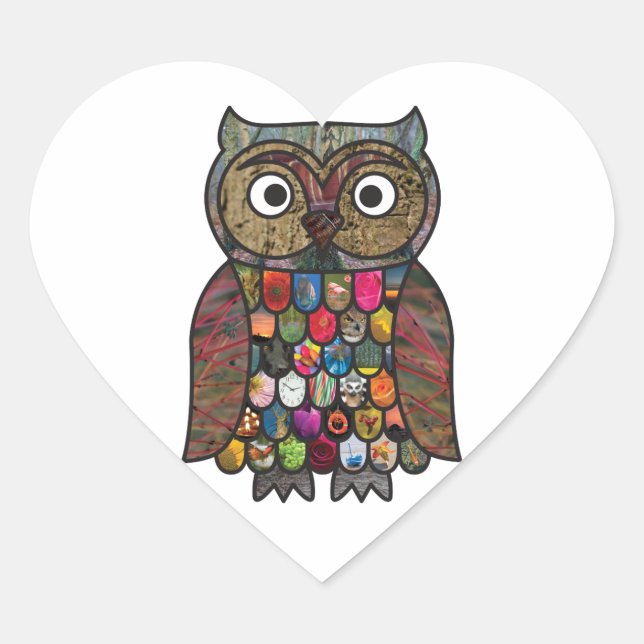 Patchwork Owl Heart Sticker (Front)