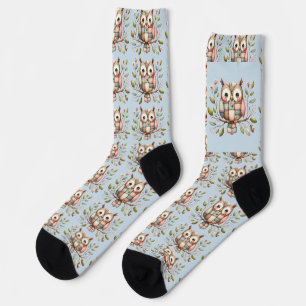 Patchwork Owl in Whimsical Woodland Socks