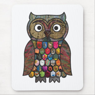 Patchwork Owl Mouse Pad