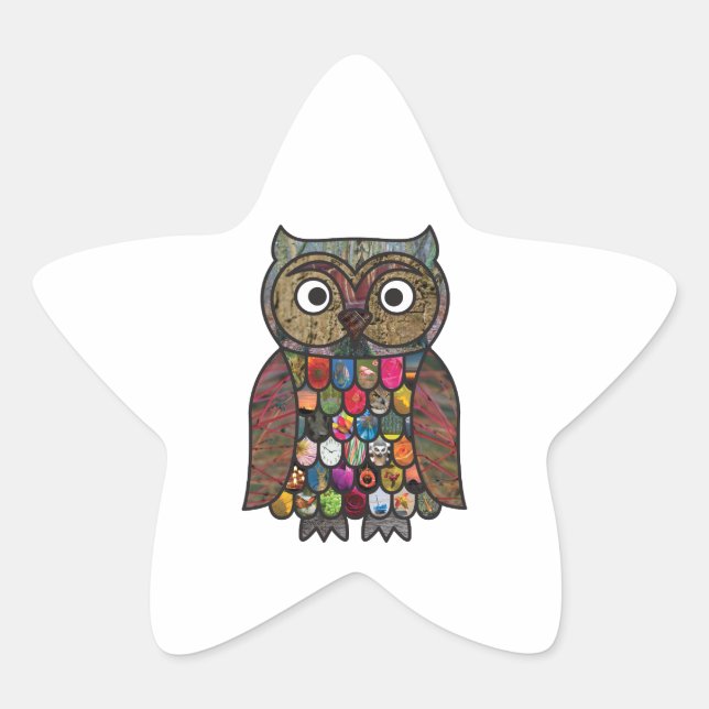 Patchwork Owl Star Sticker (Front)