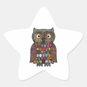 Patchwork Owl Star Sticker