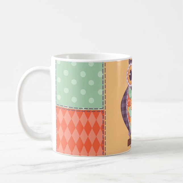 Patchwork Owl Vintage Seamless Pattern Coffee Mug (Left)