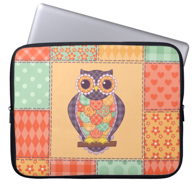 Patchwork Owl Vintage Seamless Pattern Laptop Sleeve (Front)