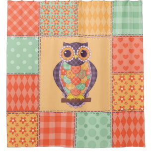 Patchwork Owl Vintage Seamless Pattern Shower Curtain