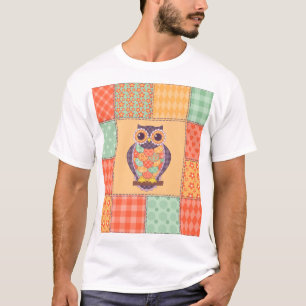 Patchwork Owl Vintage Seamless Pattern T-Shirt
