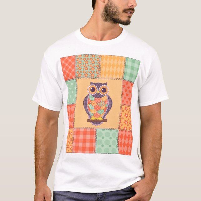 Patchwork Owl Vintage Seamless Pattern T-Shirt (Front)
