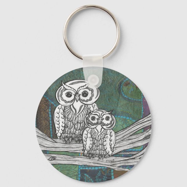 Patchwork Owls key chain (Front)
