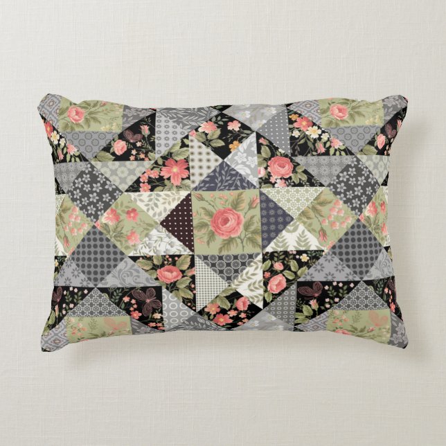Patchwork Pattern Butterflies Flowers Foliage Rose Decorative Cushion (Front)