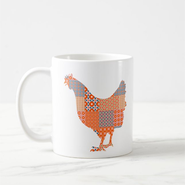 Patchwork Pattern Chicken Farm Animal Coffee Mug (Left)