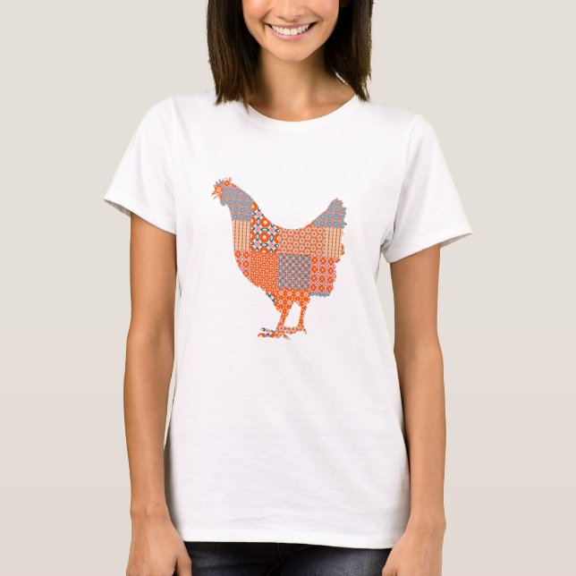 Patchwork Pattern Chicken Farm Animal T-Shirt (Front)