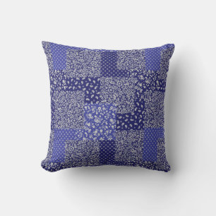 Patchwork Pattern Chintz Shades of Blue Polka Dot  Cushion