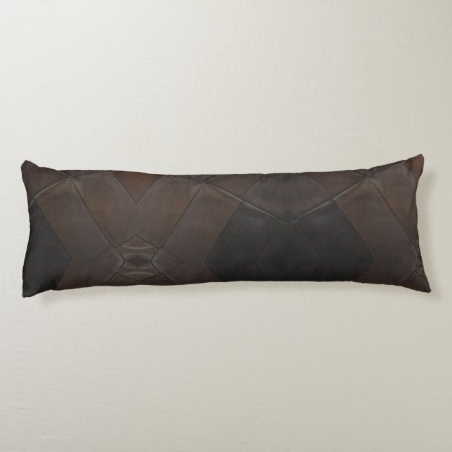 Patchwork Pattern Faux Brown Leather Body Cushion (Back)