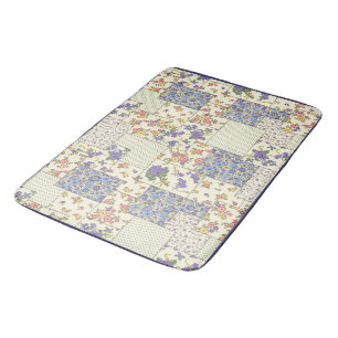 Patchwork Pattern Floral Flowers Purple Dots   Bath Mat