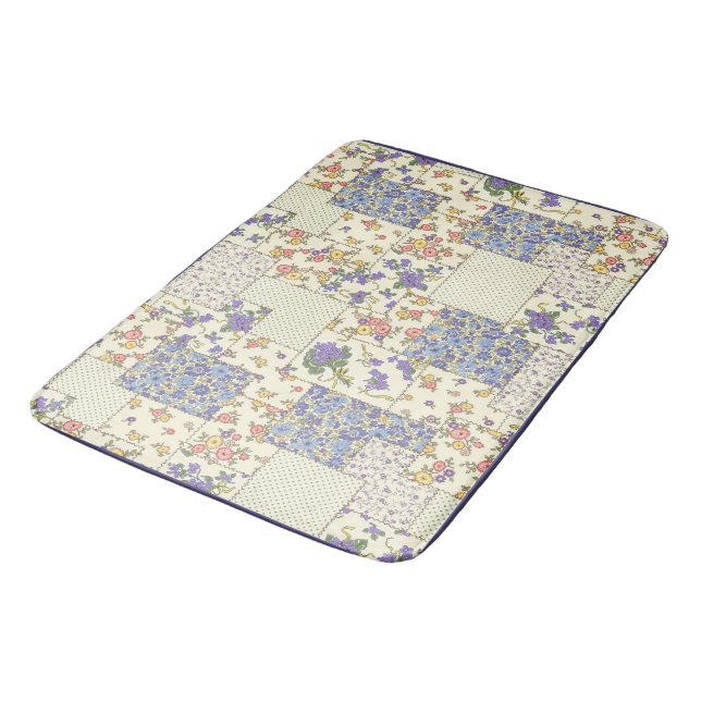 Patchwork Pattern Floral Flowers Purple Dots   Bath Mat (Angled)