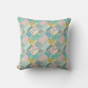Patchwork Pattern Flowers Plaid Rectangle Pink Cushion