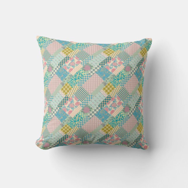 Patchwork Pattern Flowers Plaid Rectangle Pink   Cushion (Front)