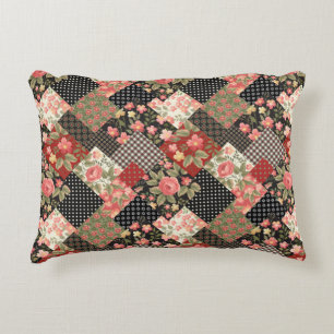 Patchwork Pattern Flowers Polka Dot Geometric Plai Decorative Cushion