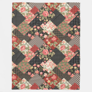 Patchwork Pattern Flowers Polka Dot Geometric Plai Fleece Blanket