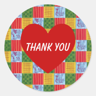 Patchwork Pattern Painting & Red Heart Classic Round Sticker