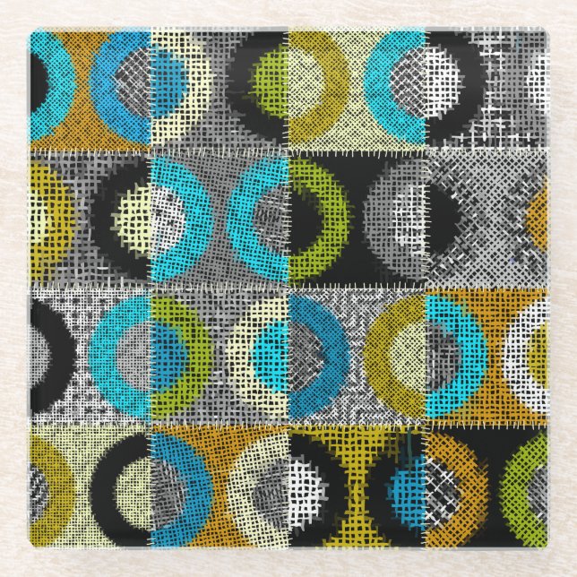 Patchwork pattern, rough canvas imitation. glass coaster (Front)