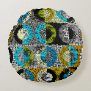 Patchwork pattern, rough canvas imitation. round cushion