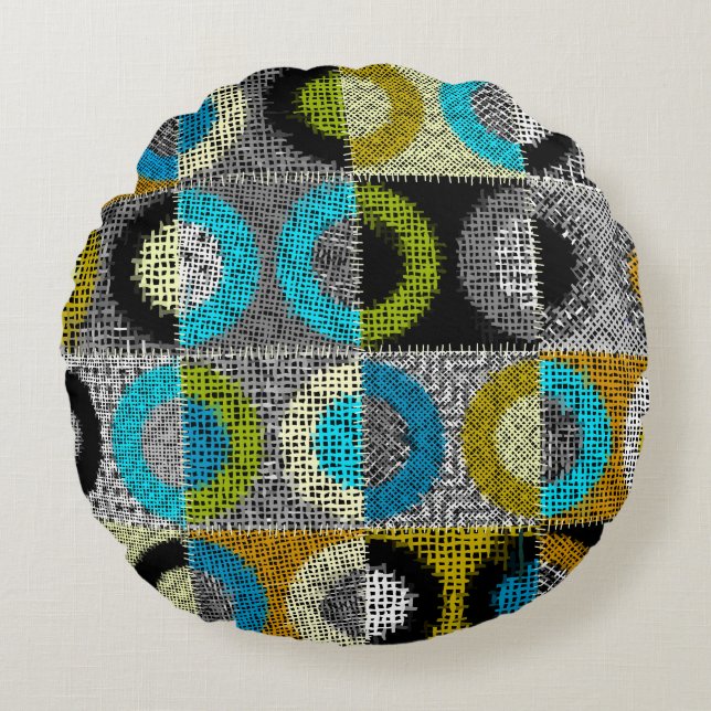 Patchwork pattern, rough canvas imitation. round cushion (Front)