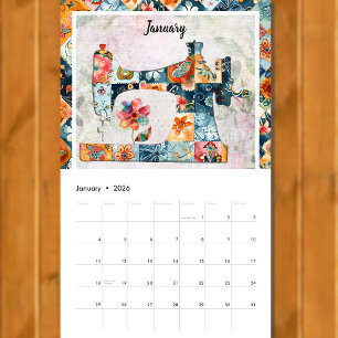 Patchwork Pattern Sewing Machine Wall Calendar