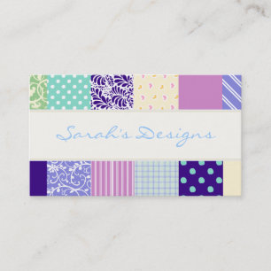 Patchwork pattern squares - purple, yellow & blue business card