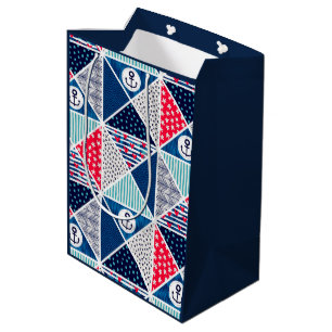 Patchwork Pattern with Nautical Element Polka Dot Medium Gift Bag