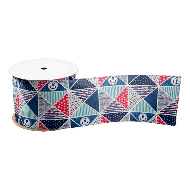 Patchwork Pattern with Nautical Element Polka Dot  Satin Ribbon (Spool)