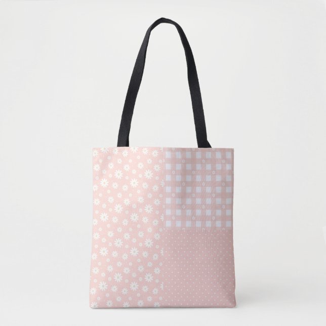 Patchwork Pink & Lavender Spring Pattern Tote Bag (Front)