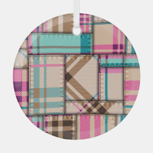 Patchwork Plaid, Vintage Seamless Background. Glass Tree Decoration