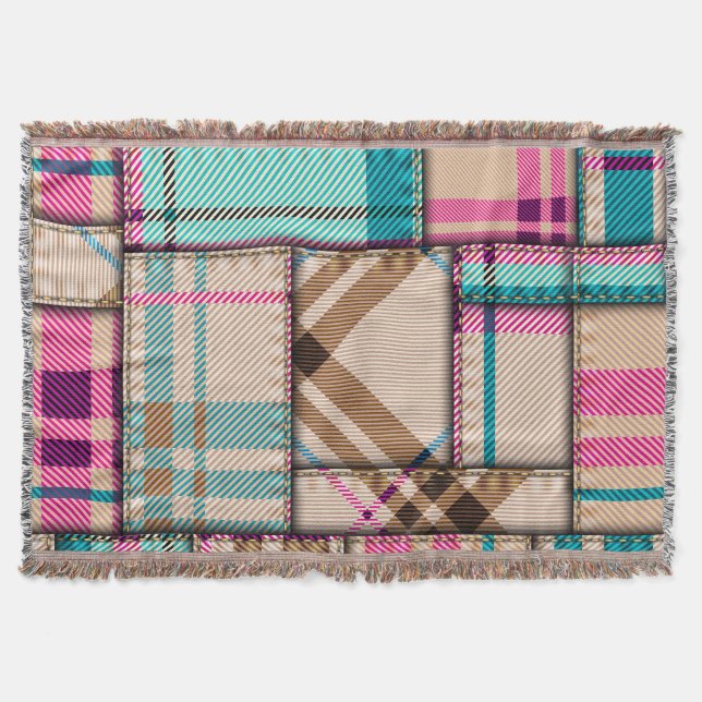 Patchwork Plaid, Vintage Seamless Background. Throw Blanket (Front)