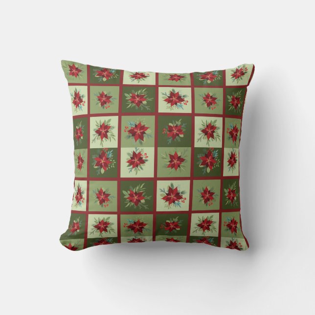 Patchwork Poinsettias T-Shirt Cushion (Front)