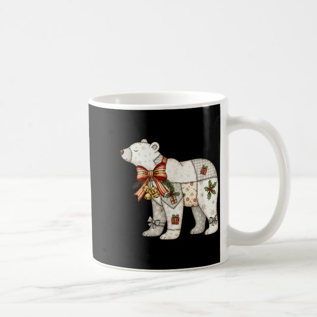 Patchwork Polar Bear Cute Christmas Quilt  Coffee Mug (Right)