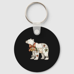 Patchwork Polar Bear Cute Christmas Quilt Key Ring