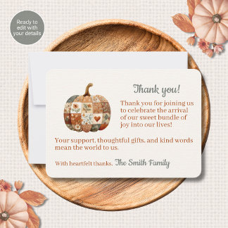 Patchwork Pumpkin Fall Baby Shower Thank You Cards