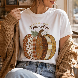 Patchwork Pumpkin Fall Graphic Cosy Autumn Harvest T-Shirt