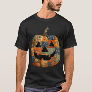  Patchwork Pumpkin Quilted Halloween Fall  T-Shirt